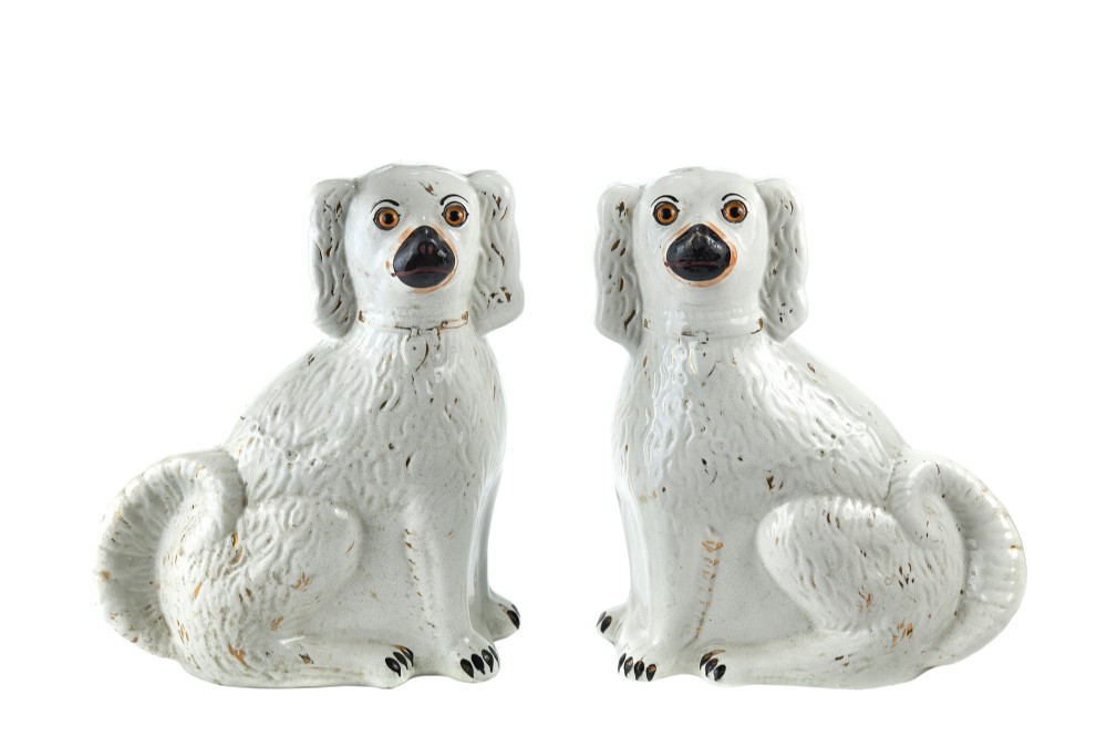 Large Pair Of Antique Staffordshire Dogs With Glass Eyes