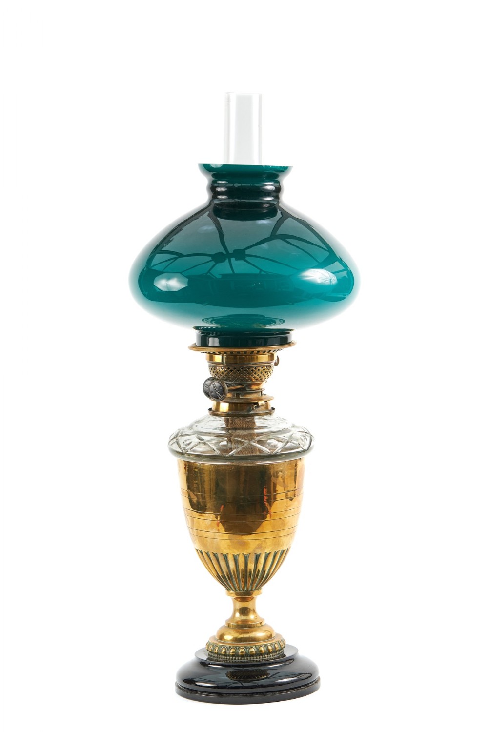 Antique Brass And Glass Oil Lamp