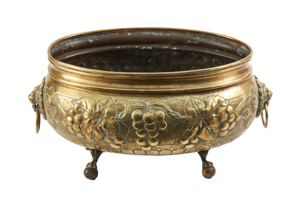 Antique Embossed Brass Planter