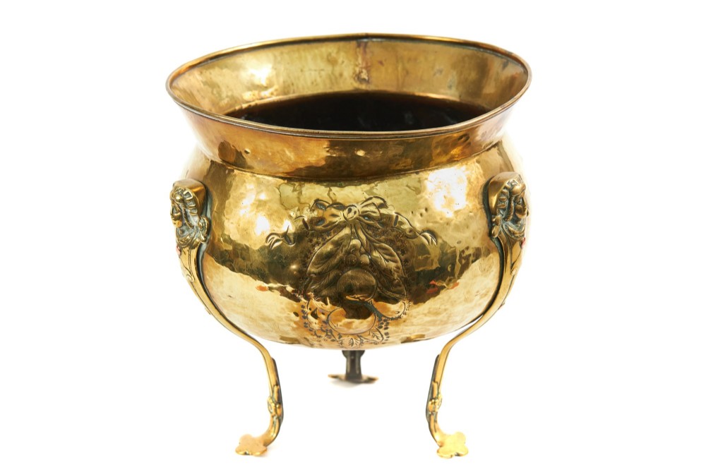 Antique Embossed Brass Jardiniere