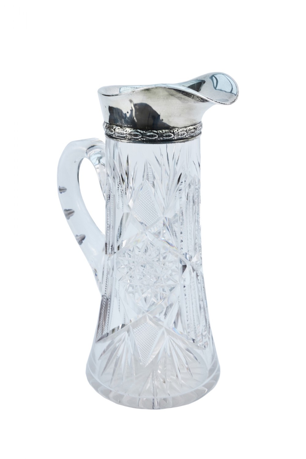 Antique Cut Glass And Silver Rimmed Lemonade Jug