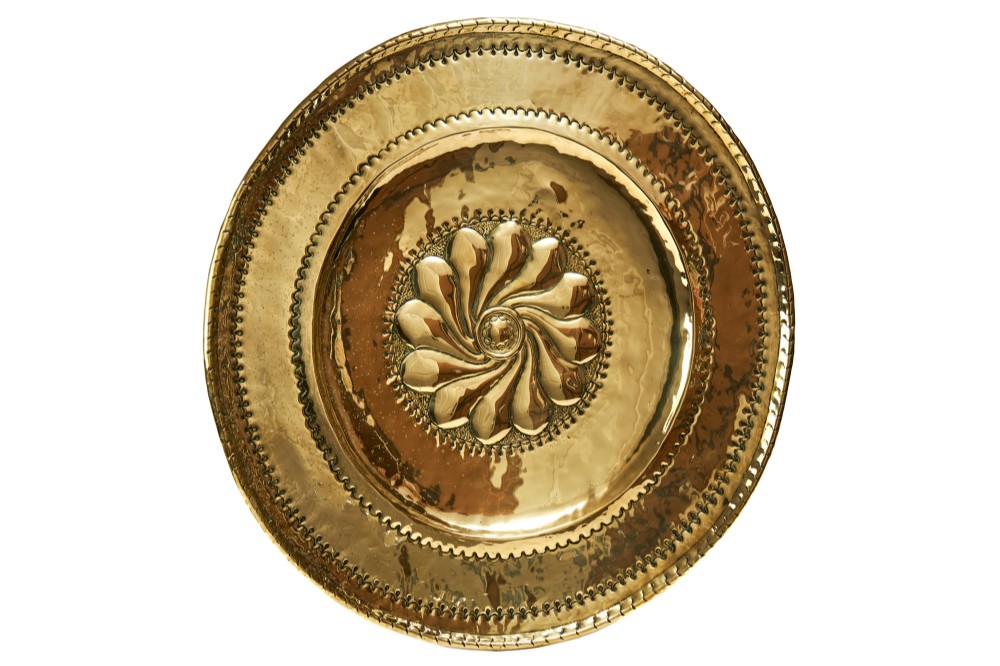 Large Antique Circular Brass Alms Dish