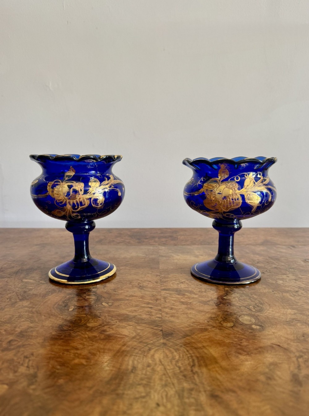 Pair of quality antique Victorian blue glass vases 