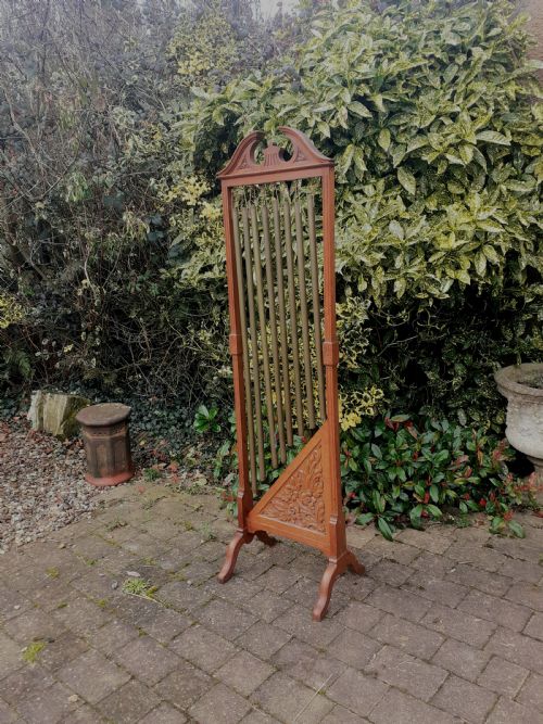 Tall Arts & Crafts oak gong with chimes