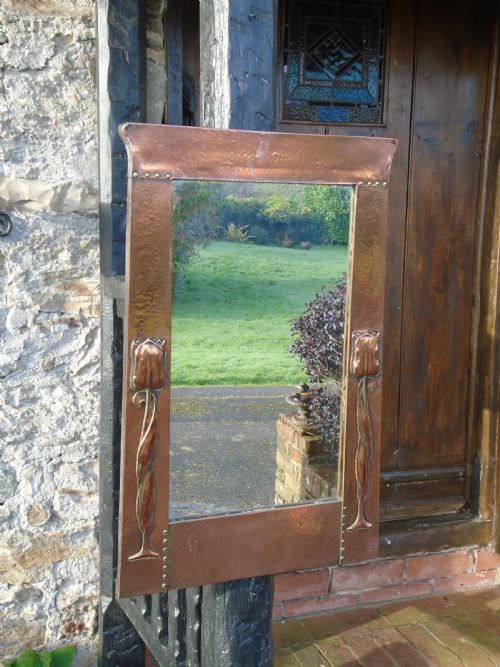 Liberty Arts & Crafts copper mirror with tulips