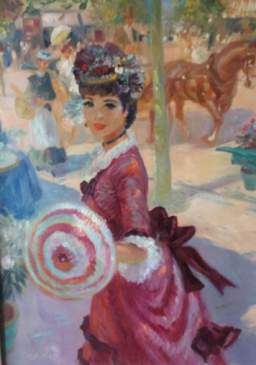 oil painting la robe rouge john strevens - CATEGORY: ANTIQUE ART - DATED 1950