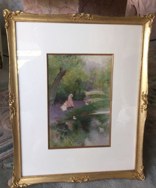 THOMAS MACKAY WATERCOLOUR 'FEEDING THE DUCKS' - ADDITIONAL PHOTO 1