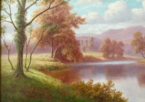 EVERETT WATSON MELLOR OIL PAINTING 'BOLTON ABBEY FROM THE WHARFEYORKSHIRE'
