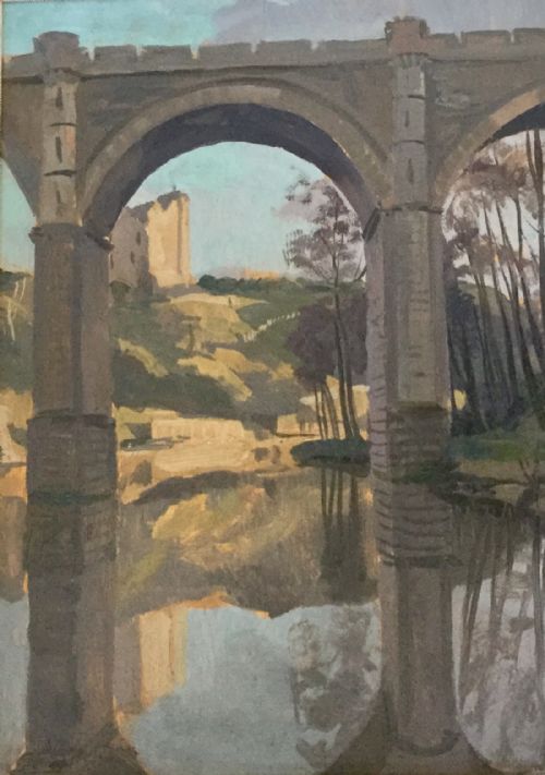 stephen bone oil painting 'knaresborough' - CATEGORY: ANTIQUE ART - DATED 1940