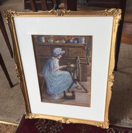ETHEL WANE WATERCOLOUR 'SPINNING' - ADDITIONAL PHOTO 1