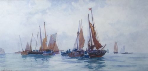 albert strange watercolour 'shipping off scarborough pier' - CATEGORY: ANTIQUE ART - DATED 1890
