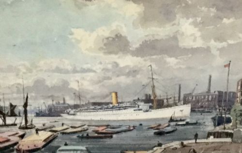 claude muncaster watercolour ' bristol docks' - CATEGORY: ANTIQUE ART - DATED 1950