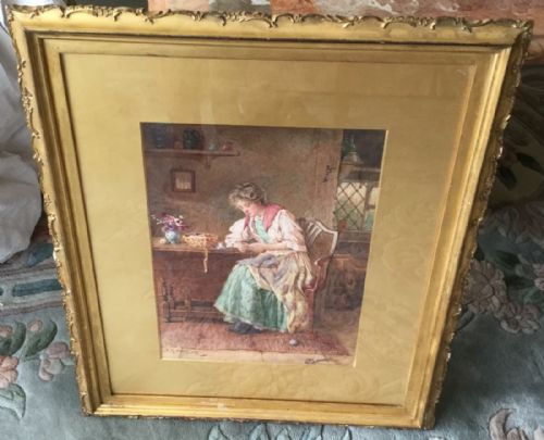 ADBASTIN WATERCOLOUR 'YOUNG LADY DARNING' - ADDITIONAL PHOTO 1