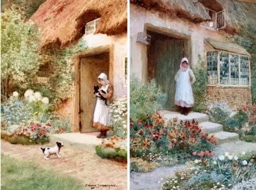 pair arthur claude strachan watercolours 'cottage scenes' - CATEGORY: ANTIQUE ART - DATED 1920
