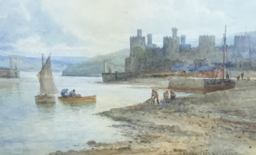 emil axel krause watercolour 'conway castle north wales' - CATEGORY: ANTIQUE ART - DATED 1910