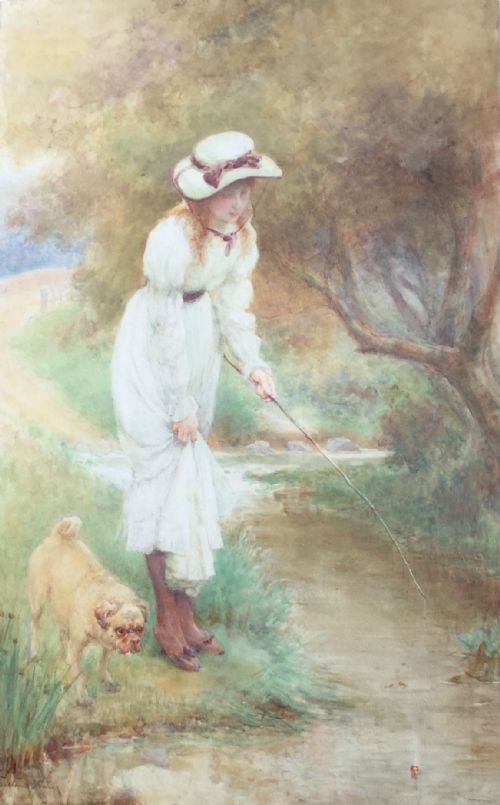 percy harland fisher watercolour 'gentle art' - CATEGORY: ANTIQUE ART - DATED 1910