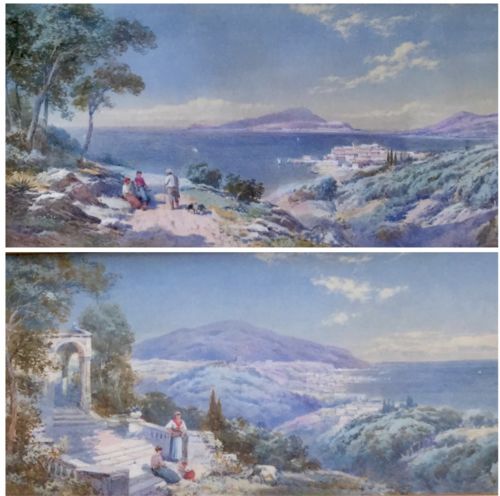charles rowbotham pair watercolours 'continental lake views' - CATEGORY: ANTIQUE ART - DATED 1890