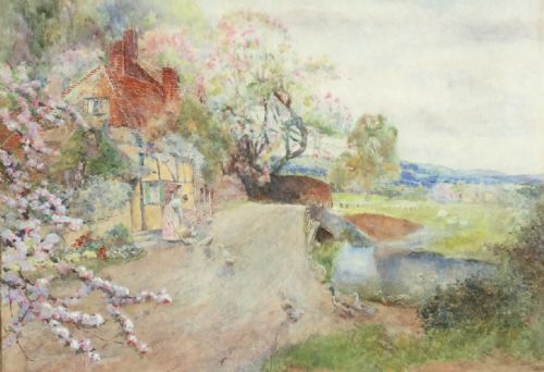 david woodlock watercolour 'the duck pond nr sutton courtenay berkshire' - CATEGORY: ANTIQUE ART - DATED 1900