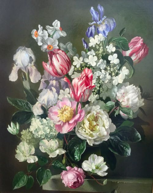 gerald cooper oil painting ' flowers of spring' - CATEGORY: ANTIQUE ART - DATED 1950