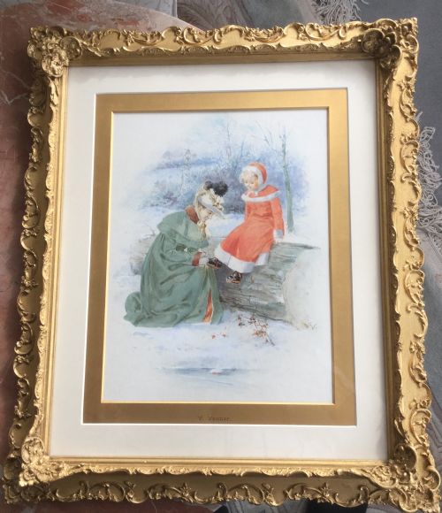 VICTOR VENNER WATERCOLOUR 'THE YOUNG SKATER' - ADDITIONAL PHOTO 1
