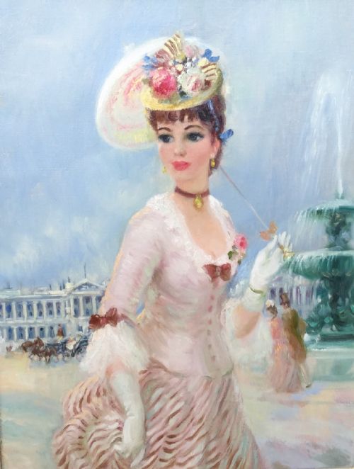 john strevens oil painting presenting at the place de la concord - CATEGORY: ANTIQUE ART - DATED 1950