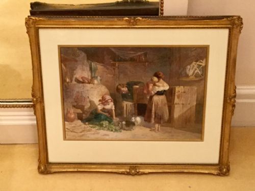 WALTER GOODALL WATERCOLOUR FEEDING THE RABBITS - ADDITIONAL PHOTO 1