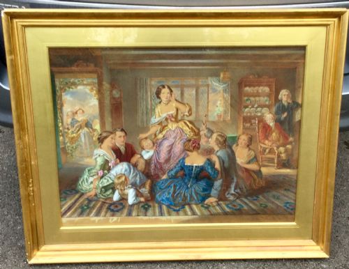 AUGUSTUS JULES BOUVIER WATERCOLOUR HUNT THE SLIPPER - ADDITIONAL PHOTO 1
