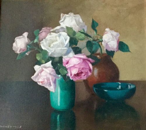 edward hartley mooney oil painting still life of roses - CATEGORY: ANTIQUE ART - DATED 1920