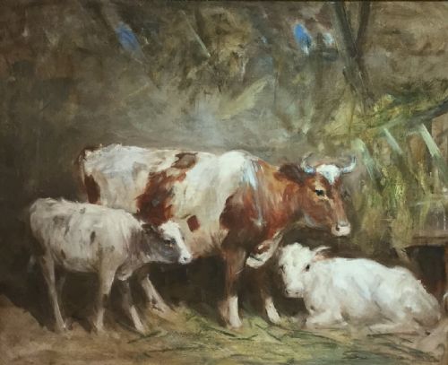 george smith oil painting cattle at rest - CATEGORY: ANTIQUE ART - DATED 1920