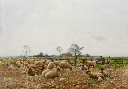 rhamilton chapman watercolour a shepherd and his flock - CATEGORY: ANTIQUE ART - DATED 1900
