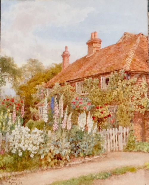thomas hunn watercolour cottage at west horsley - CATEGORY: ANTIQUE ART - DATED 1900