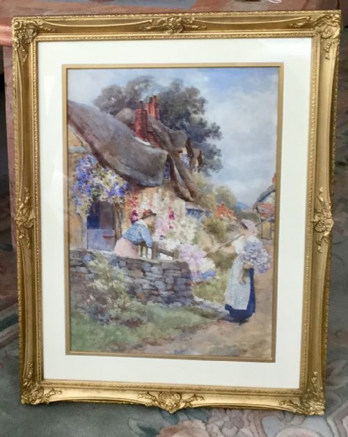 david woodlock watercolour country gossips - CATEGORY: ANTIQUE ART - DATED 1900