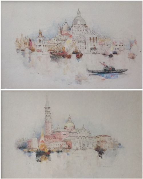 pair david woodlock watercolours venetian scenes - CATEGORY: ANTIQUE ART - DATED 1900