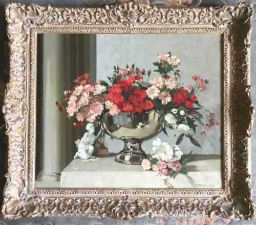 HERBERT DAVIS RICHTER OIL PAINTING THE SHIMMER OF SILVER POLYANTHUS ROSES - ADDITIONAL PHOTO 1
