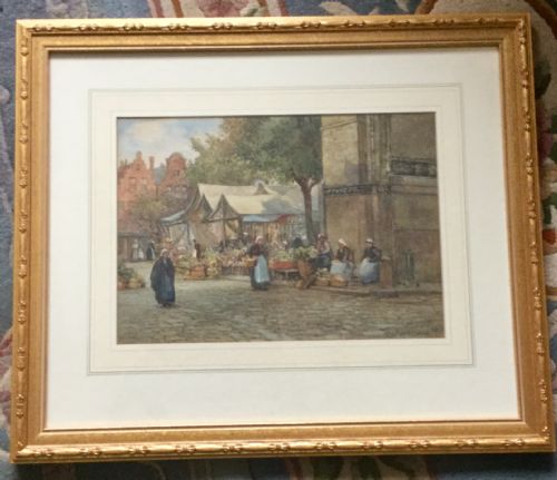 JWMILLIKEN WATERCOLOUR CONTINENTAL MARKET SCENE - ADDITIONAL PHOTO 1