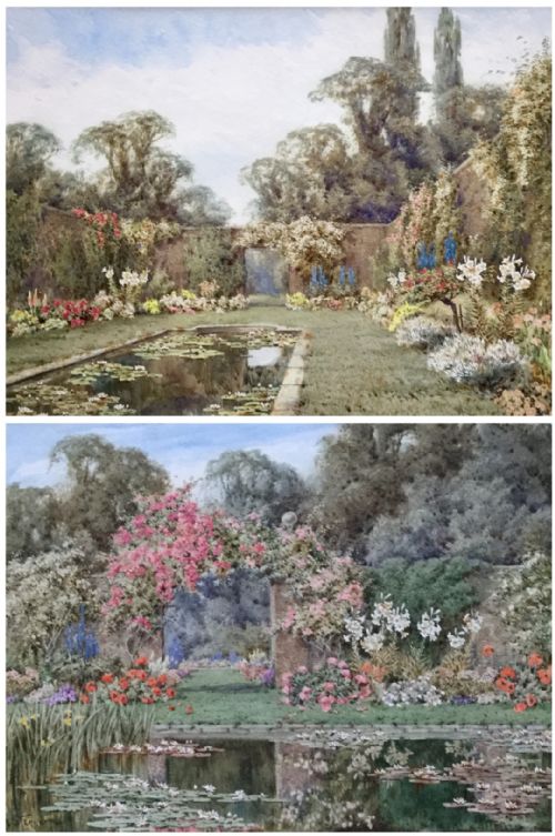 pair lilian stannard watercolours the old moat and the lily pond - CATEGORY: ANTIQUE ART - DATED 1920