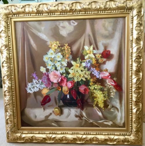 THERESA NORAH COPNALL OIL PAINTING SPRING FLOWERS IN A BOWL - ADDITIONAL PHOTO 1