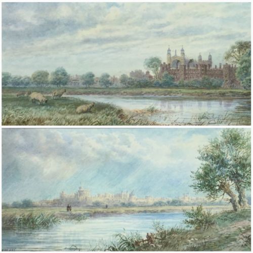 fjlees pair watercolours eton college from the thames and windsor castle from cleave - CATEGORY: ANTIQUE ART - DATED 1900