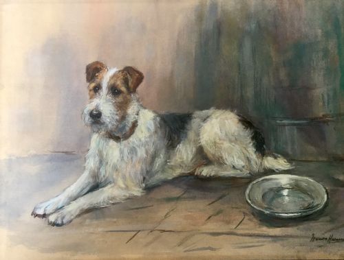 marion rodger hamilton harvey watercolour wire haired fox terrier - CATEGORY: ANTIQUE ART - DATED 1930