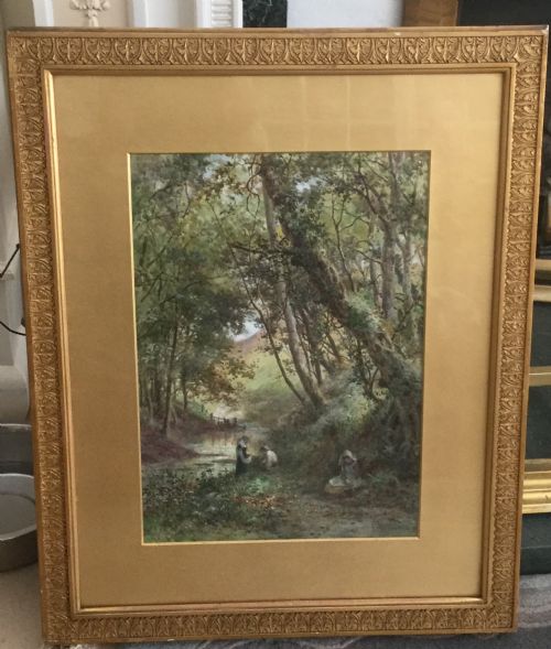 JAMES GEORGE BINGLEY WATERCOLOUR CHILDREN BY A WOODLAND STREAM - ADDITIONAL PHOTO 1