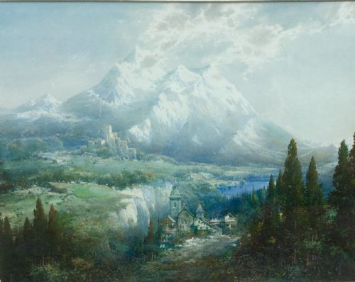 noel harry leaver watercolour alpine landscape in the dolomites - CATEGORY: ANTIQUE ART - DATED 1940