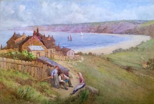 julian edrummond watercolour robin hoods bay - CATEGORY: ANTIQUE ART - DATED 1900