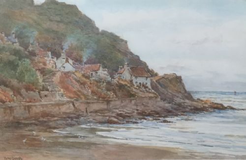 tom clough watercolour runswick baynorth yorkshire showing lady palmers cottage - CATEGORY: ANTIQUE ART - DATED 1920