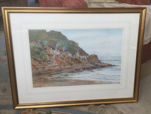 TOM CLOUGH WATERCOLOUR RUNSWICK BAYNORTH YORKSHIRE SHOWING LADY PALMERS COTTAGE - ADDITIONAL PHOTO 1