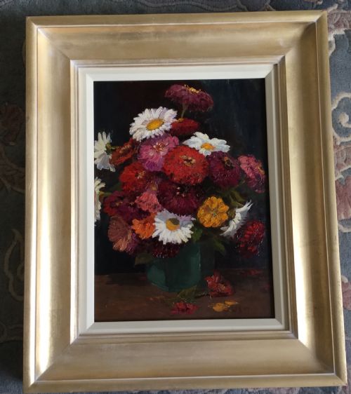 JOHN EDWARD MACE PAIR OIL PAINTINGS COTTAGE GARDEN BOUQUET AND COMPANION - ADDITIONAL PHOTO 2