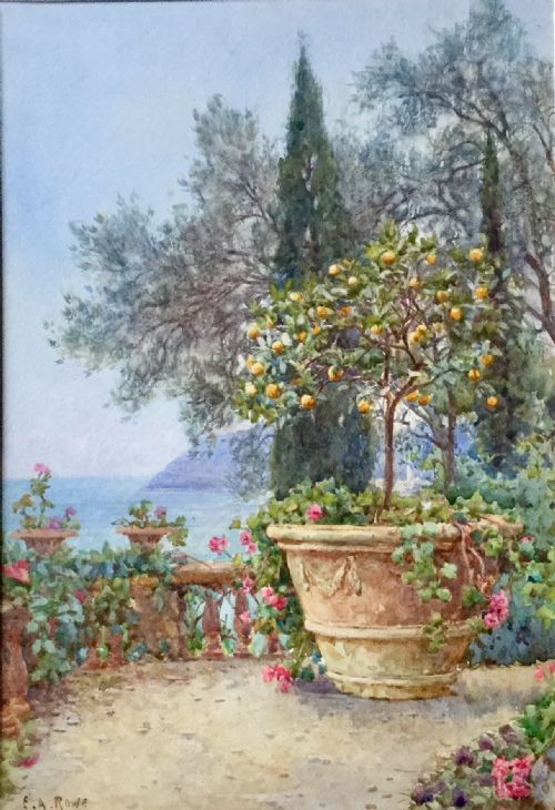 ernest arthur rowe watercolour late afternoon lake como - CATEGORY: ANTIQUE ART - DATED 1900