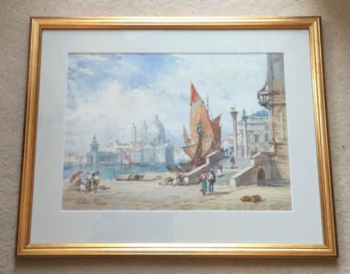 ANDREA VASARI PAIR WATERCOLOURS OF VENICE SCENES THE DOGANA AND RIVA DELLA SCHIAVONI - ADDITIONAL PHOTO 1