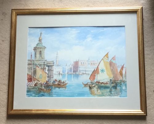ANDREA VASARI PAIR WATERCOLOURS OF VENICE SCENES THE DOGANA AND RIVA DELLA SCHIAVONI - ADDITIONAL PHOTO 2