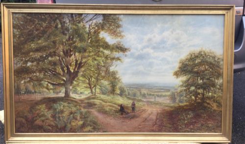 BONOMI EDWARD WARREN WATERCOLOUR CHILDREN COLLECTING FIREWOOD IN AN EXTENSIVE WOODED LANDSCAPE - ADDITIONAL PHOTO 1