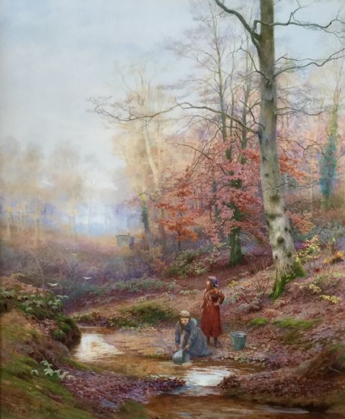 walter follen bishop watercolour collecting water in the forest - CATEGORY: ANTIQUE ART - DATED 1900